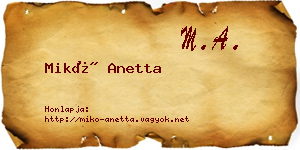 Mikó Anetta névjegykártya
